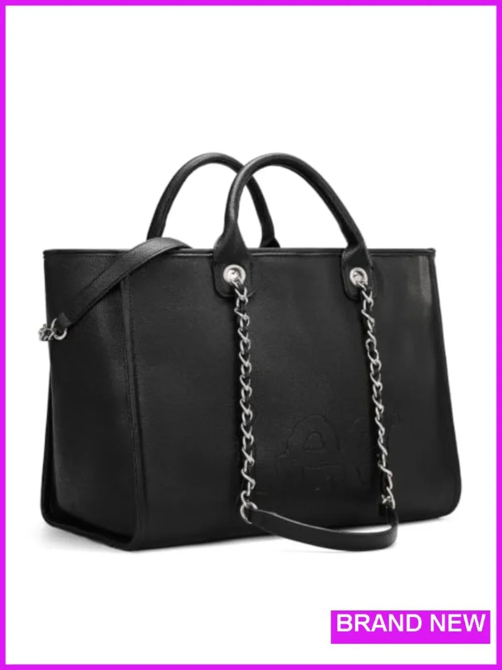 Large Faux Leather Shoulder Tote Bag for Women with Chain Strap Top Handle